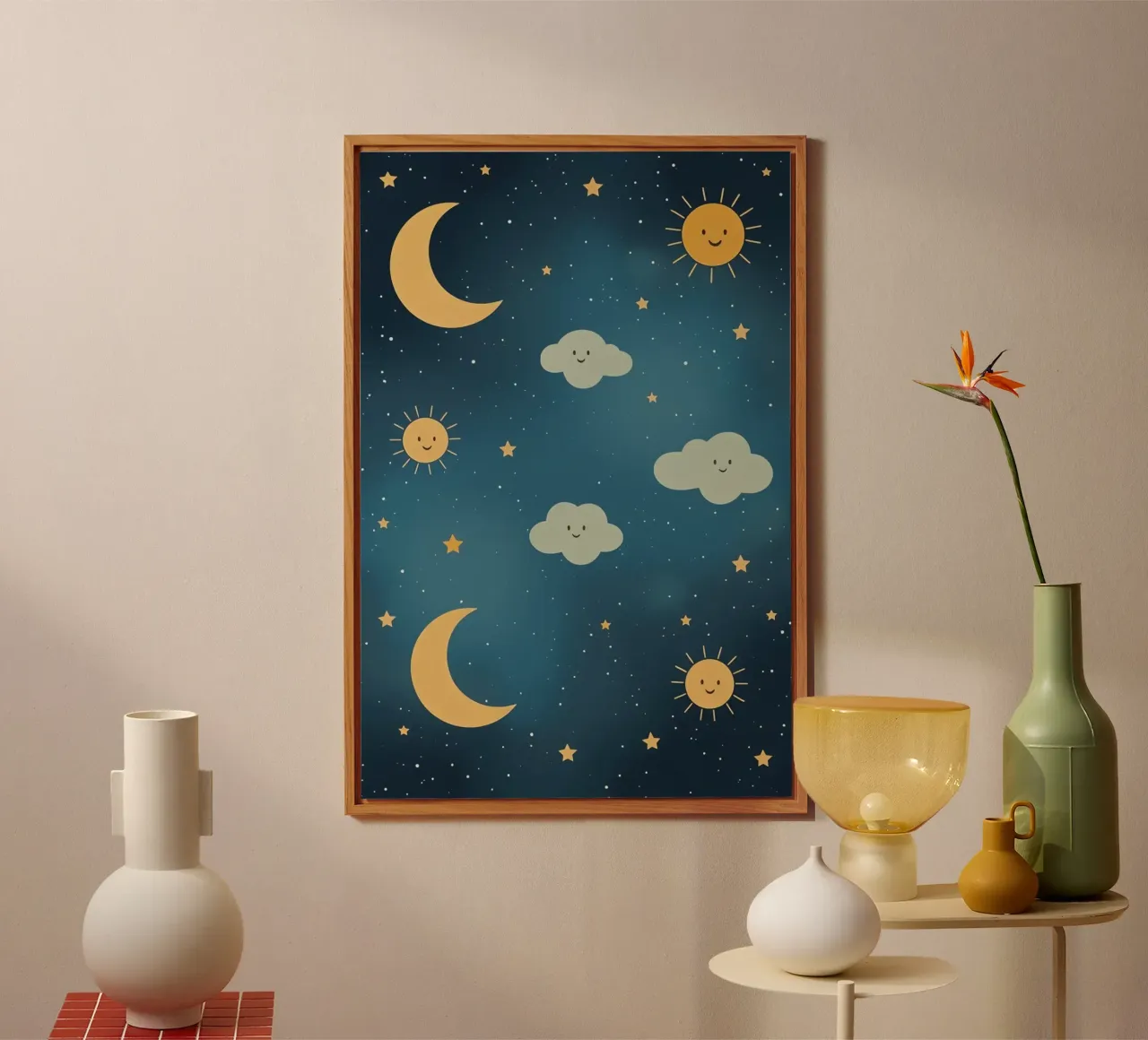 Cielo notturno con corpi celesti e nuvole alluminio dibond da DesignDoodle