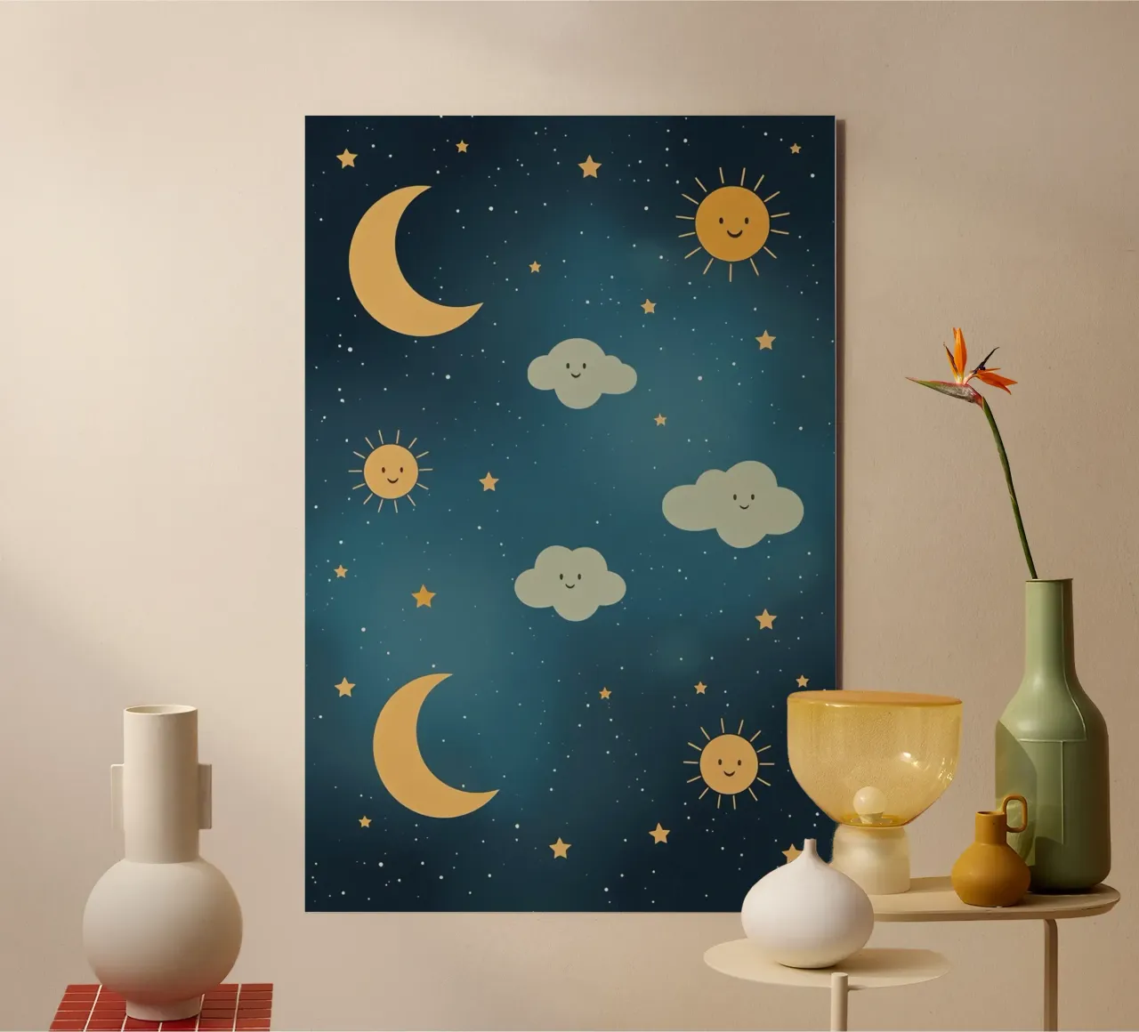 Cielo notturno con corpi celesti e nuvole alluminio dibond da DesignDoodle