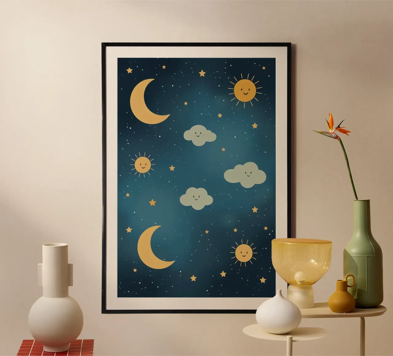Cielo notturno con corpi celesti e nuvole carta hahnemühle da DesignDoodle