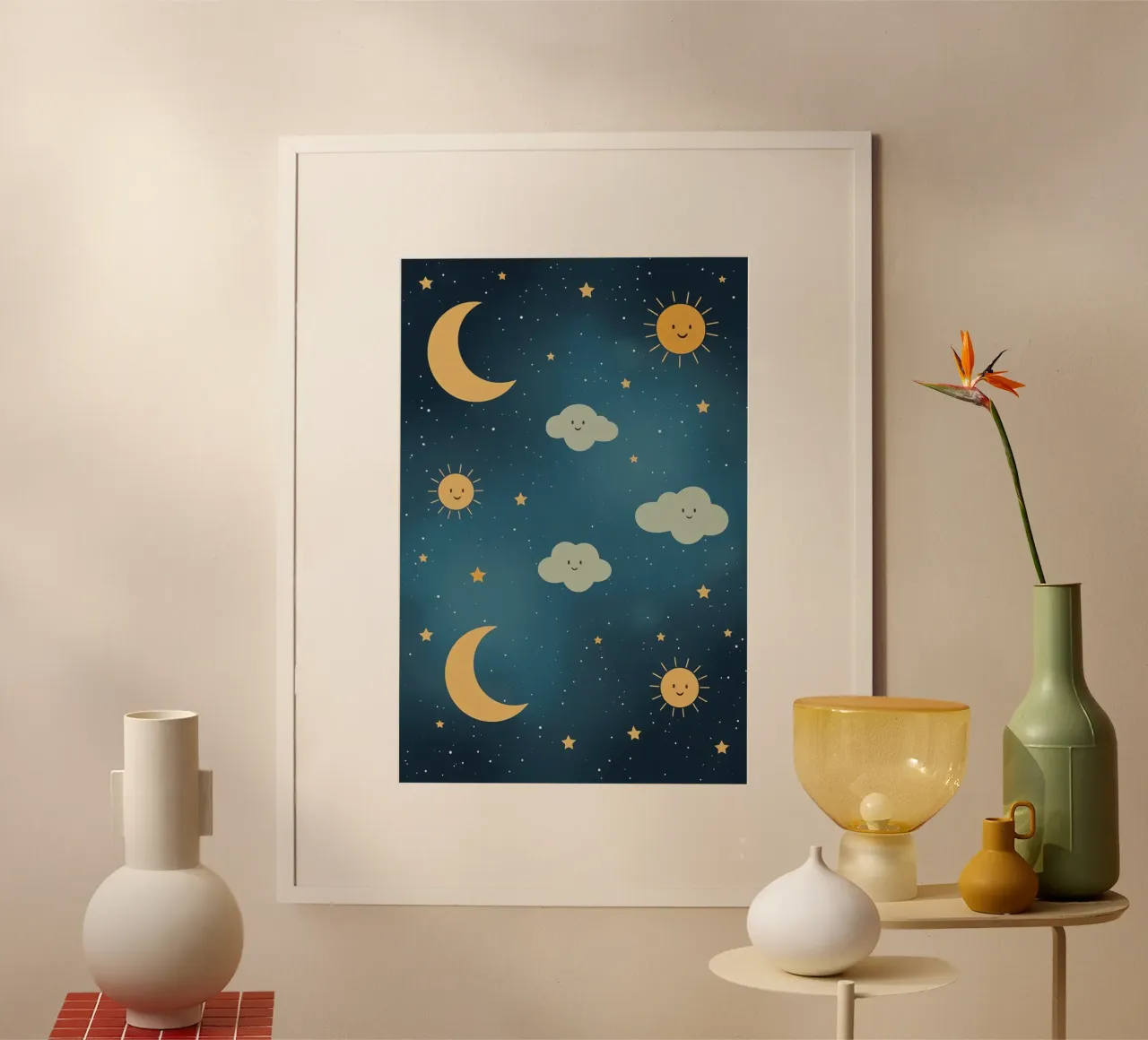 Cielo notturno con corpi celesti e nuvole carta hahnemühle da DesignDoodle