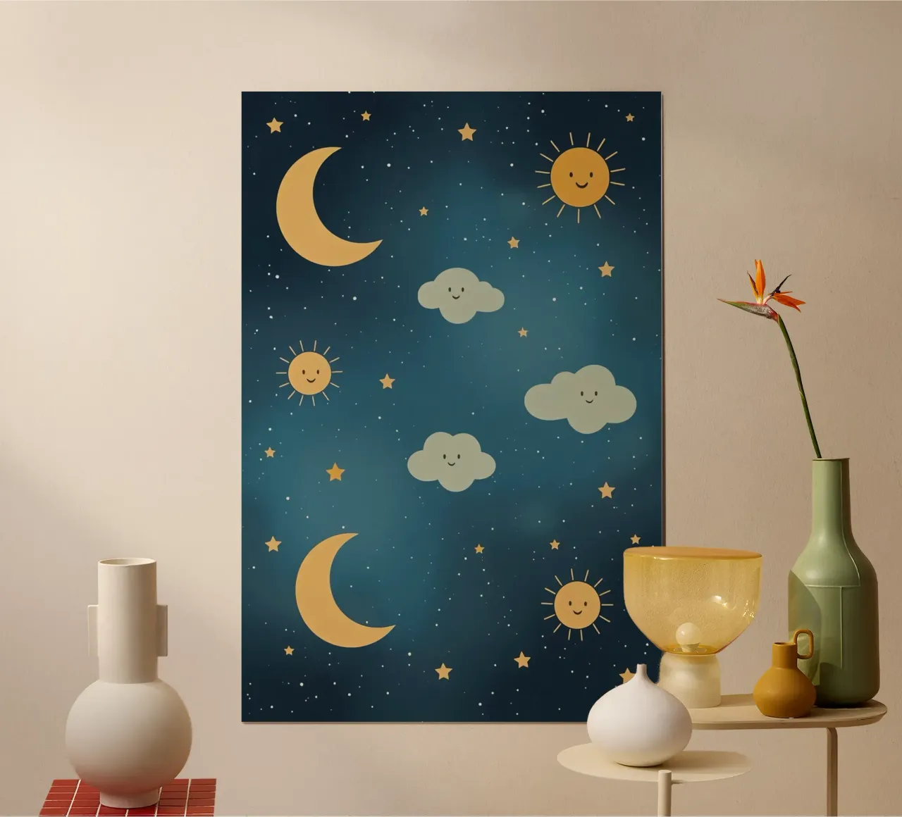 Cielo notturno con corpi celesti e nuvole carta hahnemühle da DesignDoodle