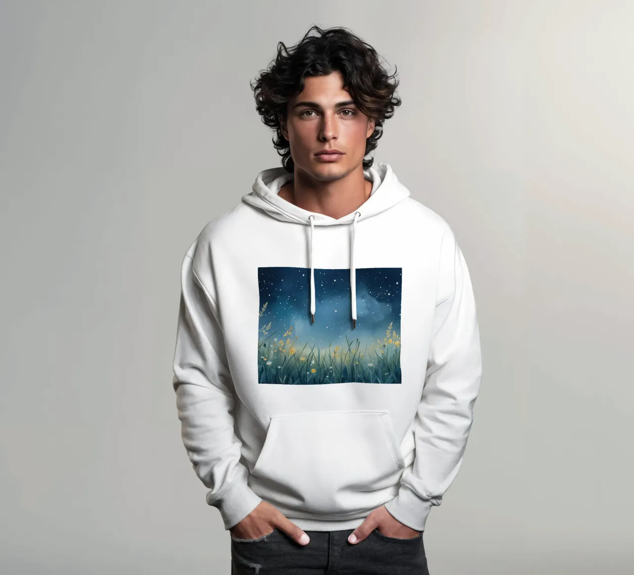 Cielo notturno con fiori selvatici felpa con cappuccio da DesignDoodle