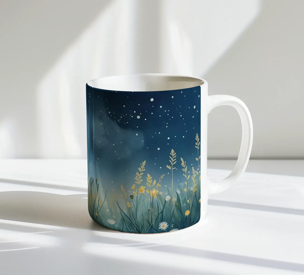 Cielo notturno con fiori selvatici tazza in ceramica da DesignDoodle