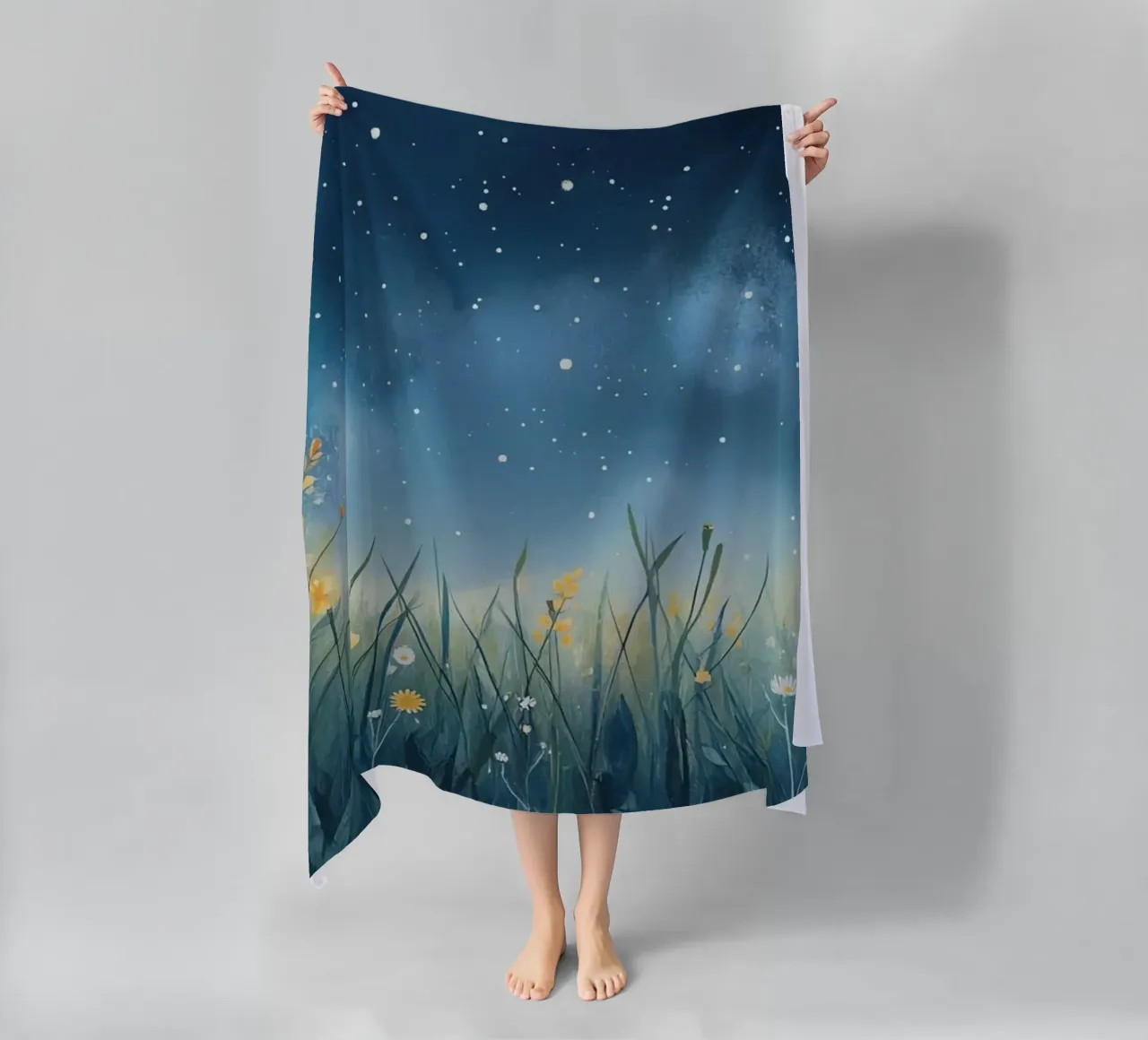 Cielo notturno con fiori selvatici telo mare da DesignDoodle