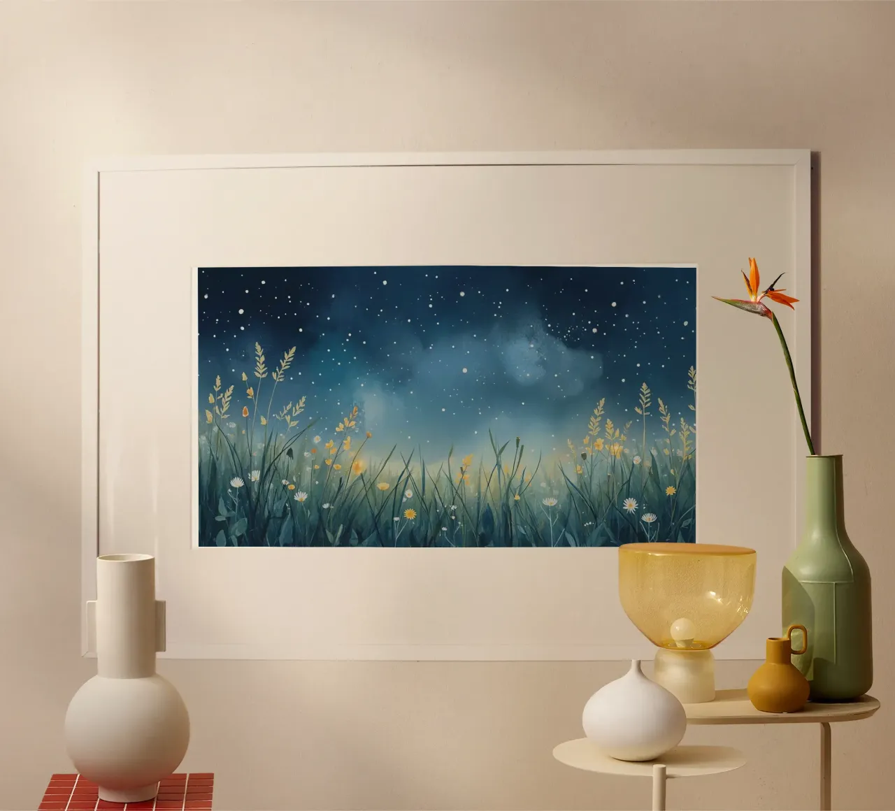 Cielo notturno con fiori selvatici carta hahnemühle da DesignDoodle