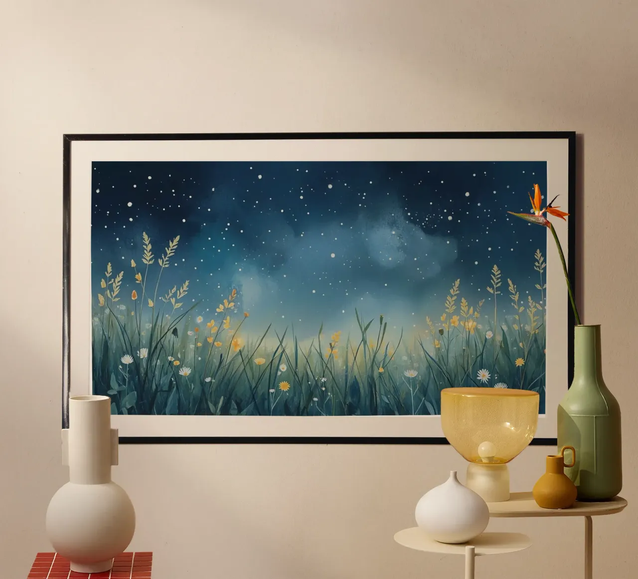 Cielo notturno con fiori selvatici carta hahnemühle da DesignDoodle