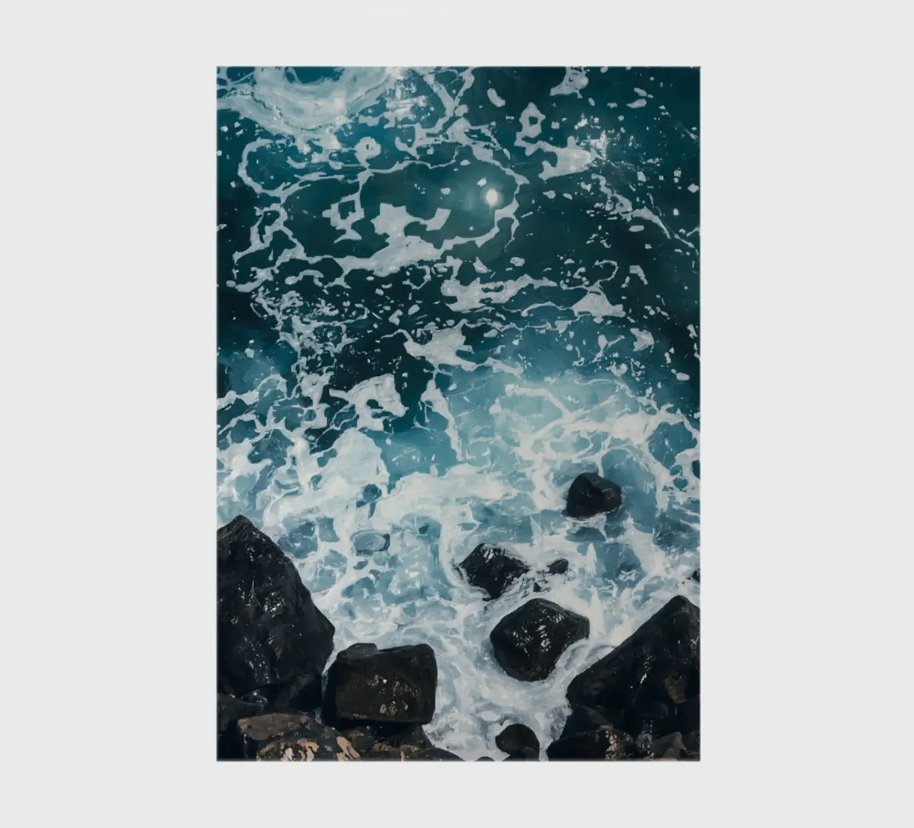 Ocean waves crashing on dark rocks notebook by DesignDoodle