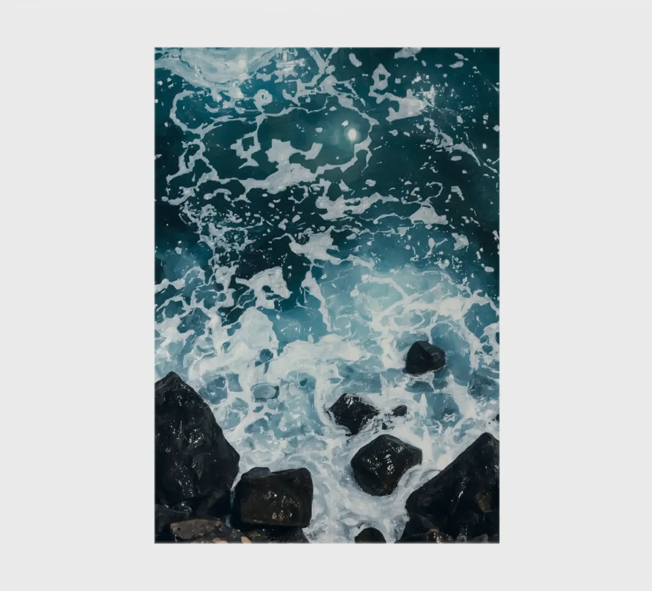Ocean waves crashing on dark rocks notebook by DesignDoodle