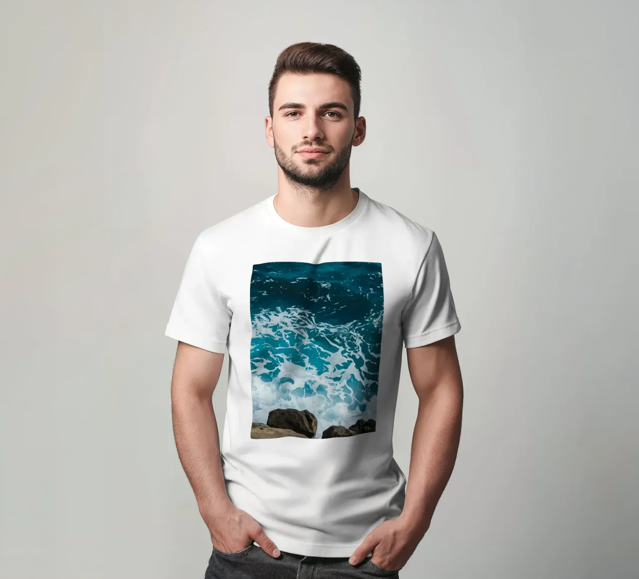 Onde oceaniche che si infrangono sulle rocce t-shirt da DesignDoodle