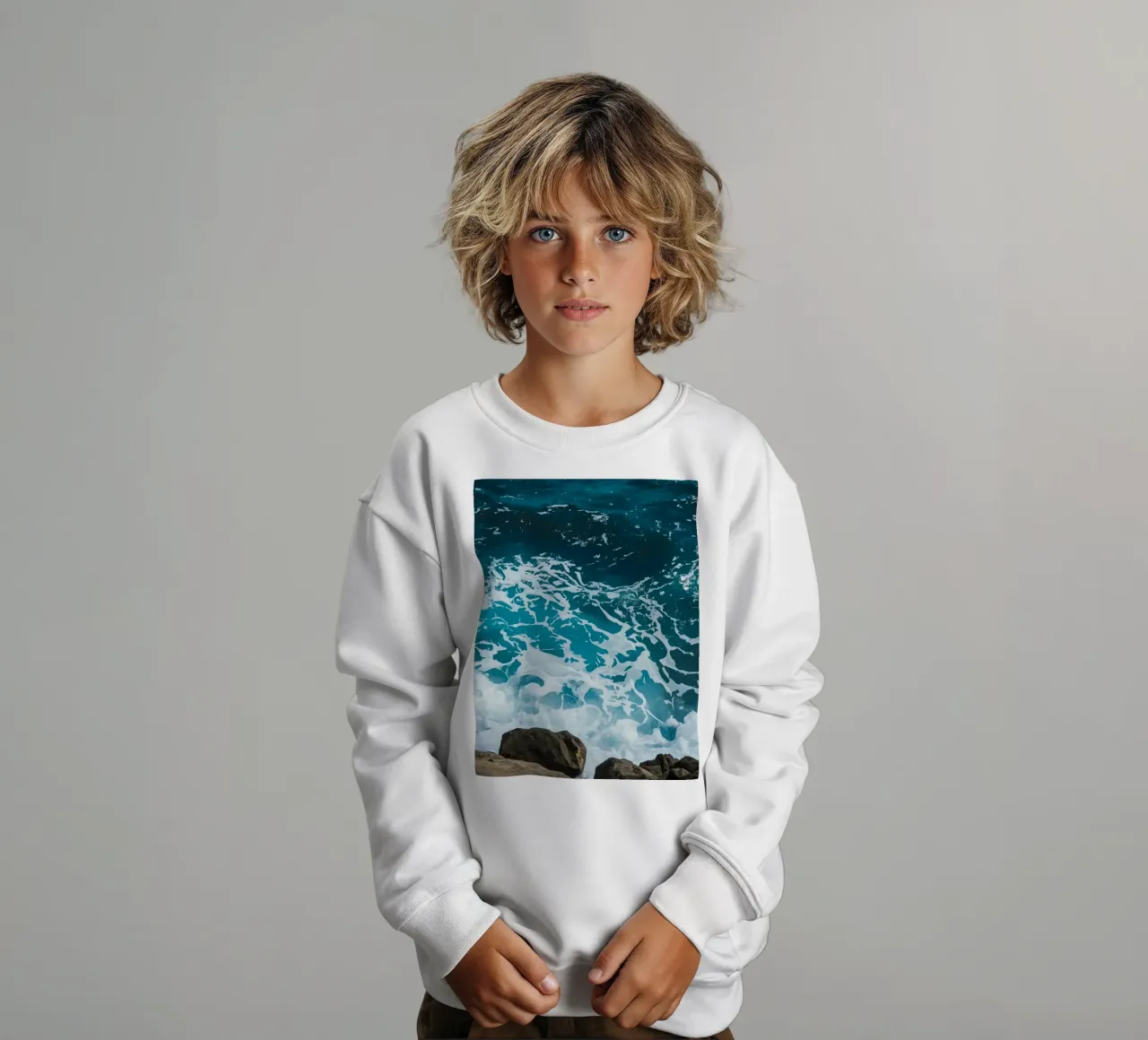 Onde oceaniche che si infrangono sulle rocce felpa bambino da DesignDoodle