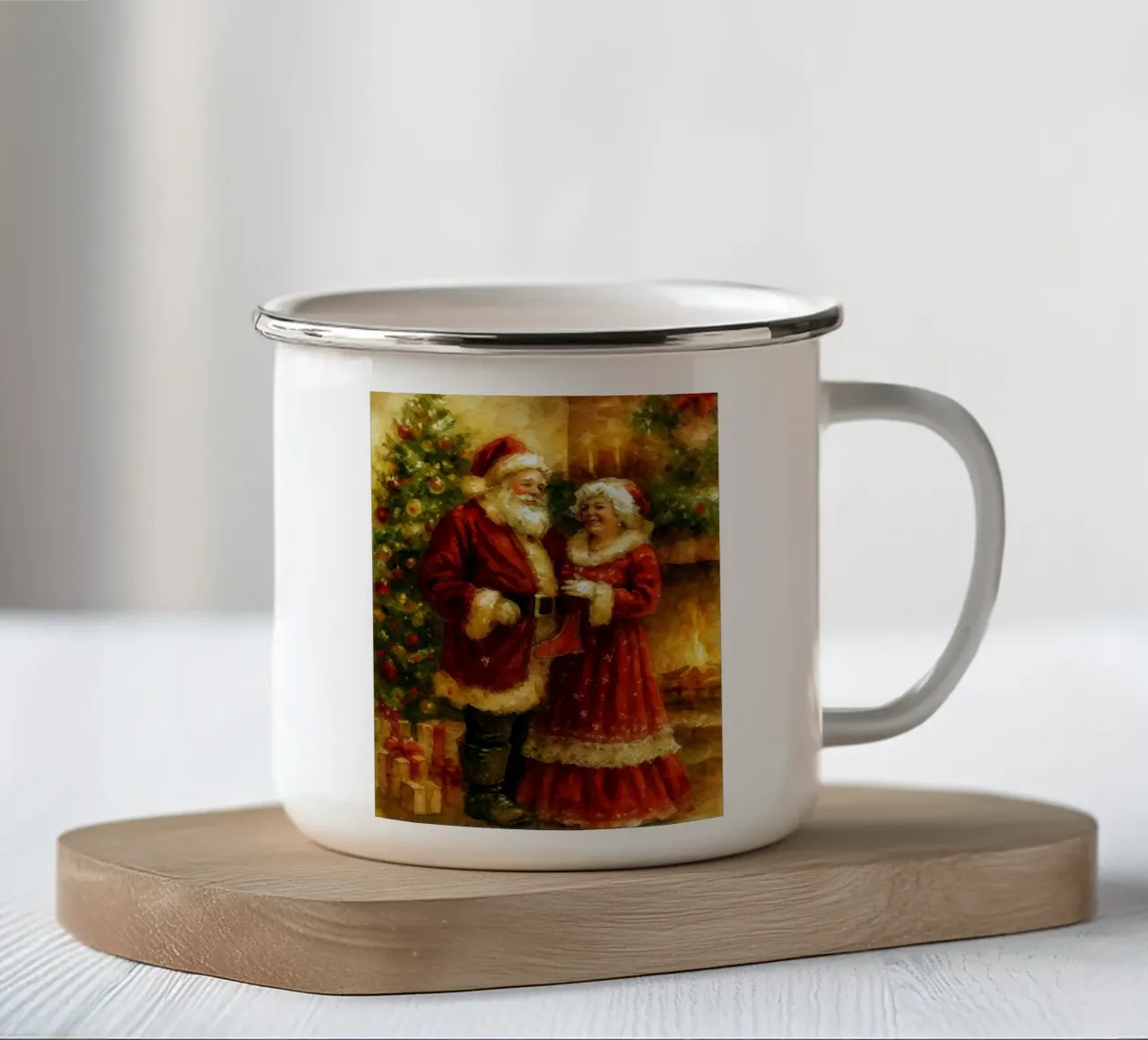 dipinto natalizio di Babbo Natale e della signora Claus tazza in smalto da aztera