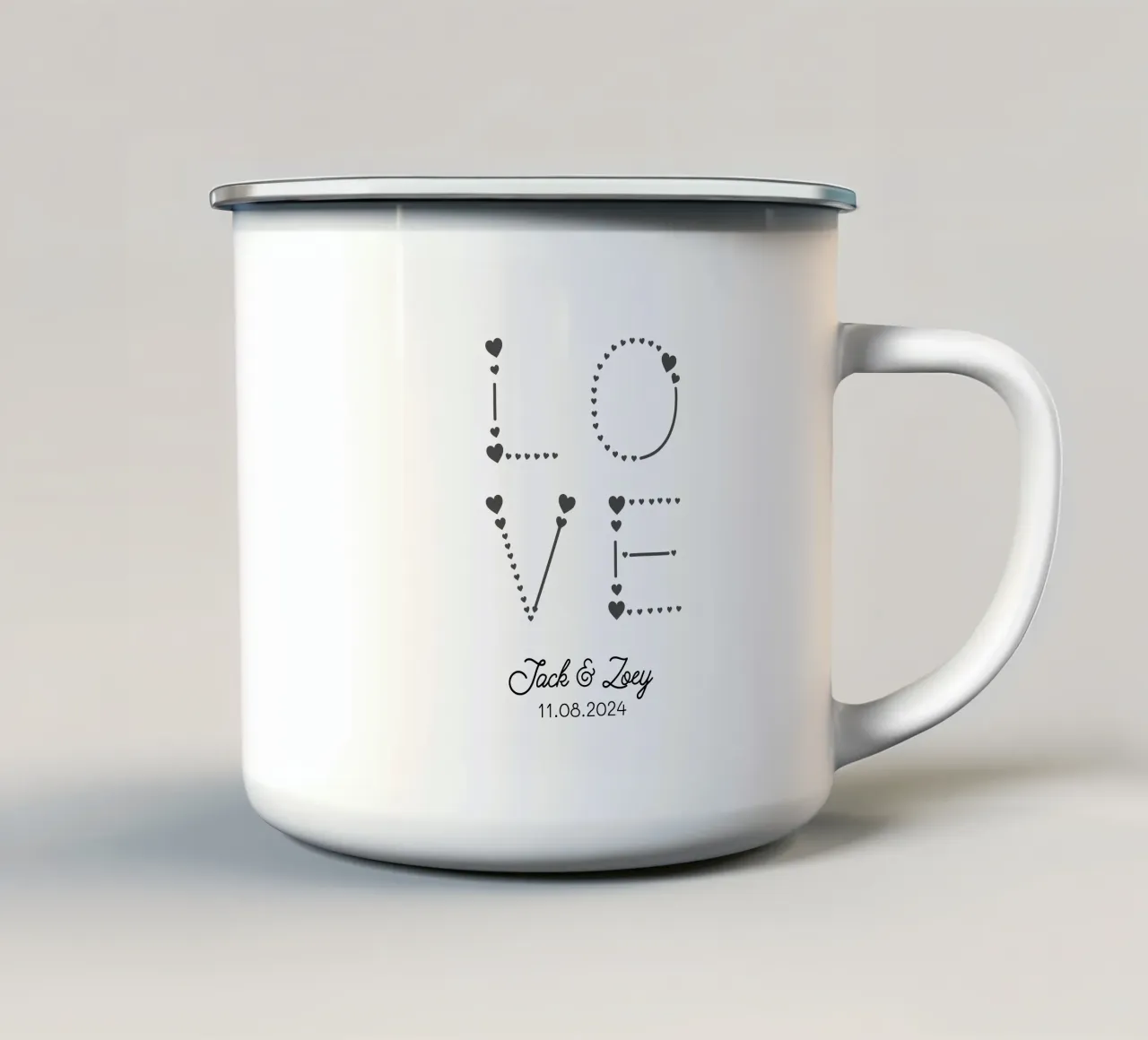 Personalized Custom Love Wedding and Anniversary enamel mug by Shark Printables