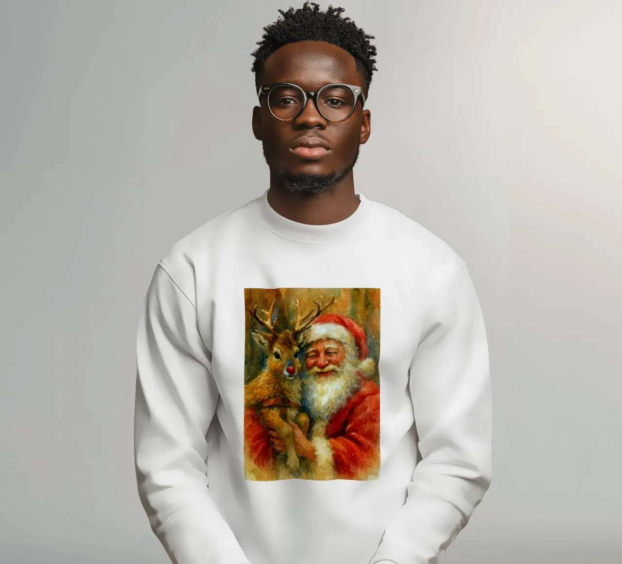 dipinto natalizio di babbo natale e rudolf felpa da aztera