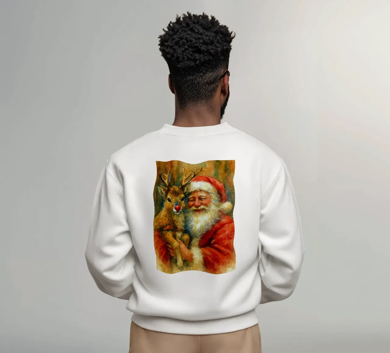 dipinto natalizio di babbo natale e rudolf felpa da aztera