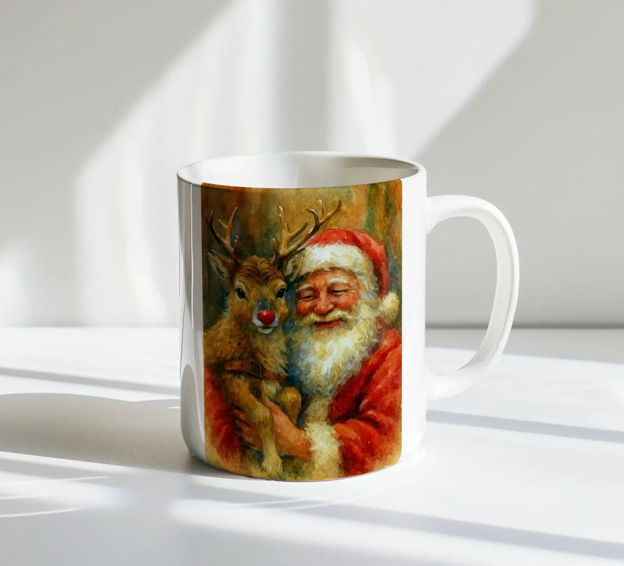 dipinto natalizio di babbo natale e rudolf tazza in ceramica da aztera