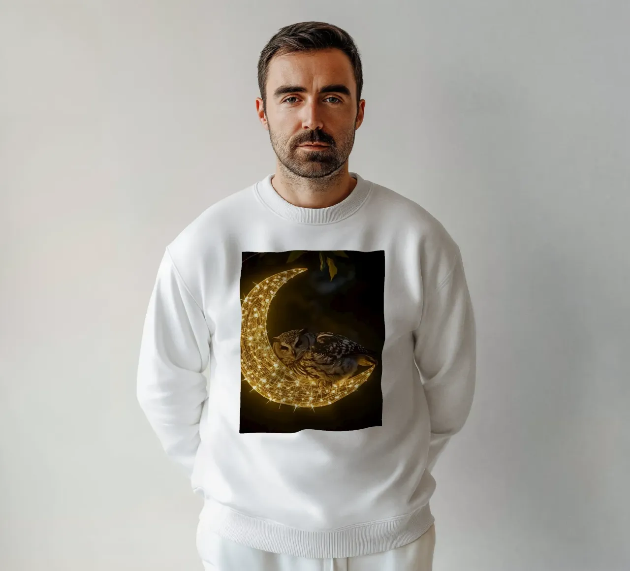 Gufo su decorazione a mezzaluna illuminata felpa da DesignDoodle
