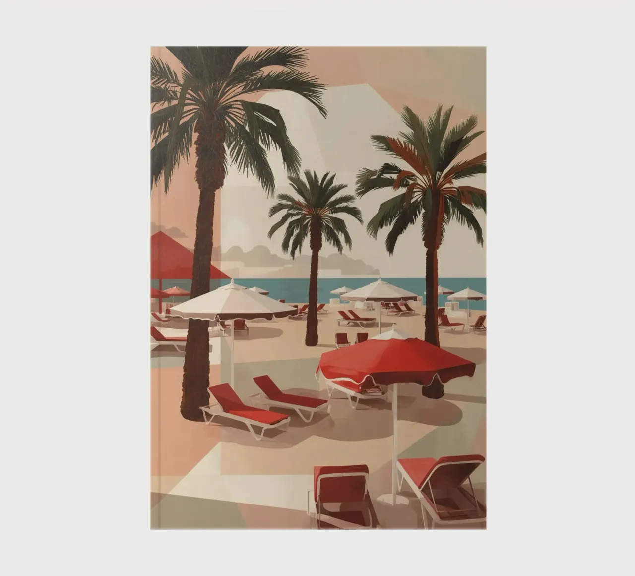 Palm Trees Lounge Chairs and Umbrellas on a Beach notebook by DesignDoodle