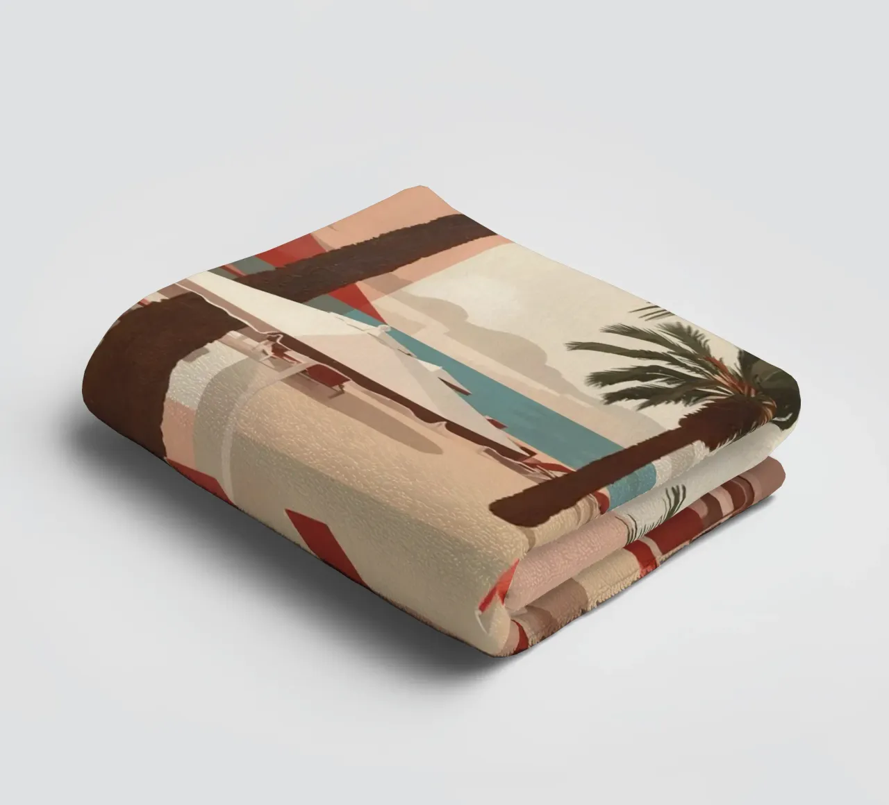 Palm Trees Lounge Chairs and Umbrellas on a Beach towel by DesignDoodle