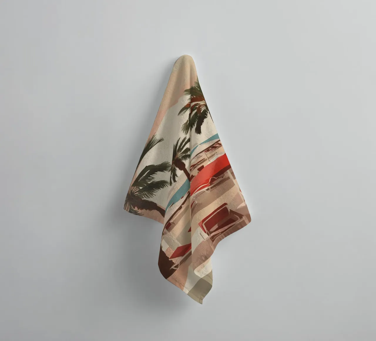 Palm Trees Lounge Chairs and Umbrellas on a Beach towel by DesignDoodle