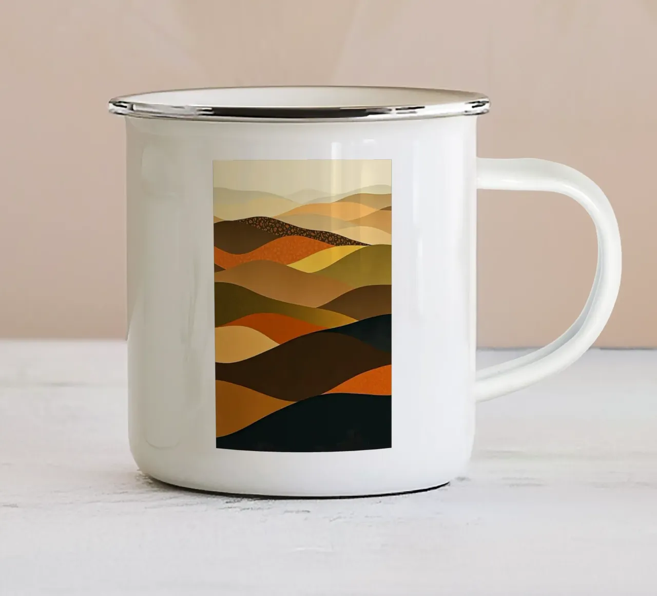 Abstract landschap in aardetinten met gestructureerde terrassen emaille mok van Artistic-shop
