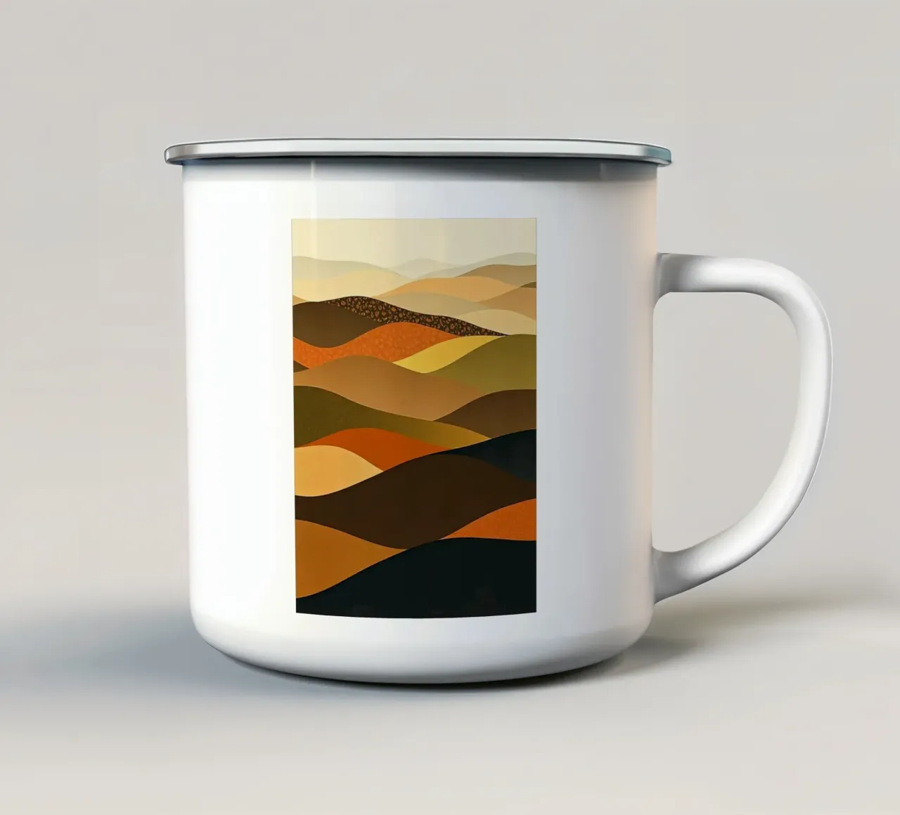Abstract landschap in aardetinten met gestructureerde terrassen emaille mok van Artistic-shop