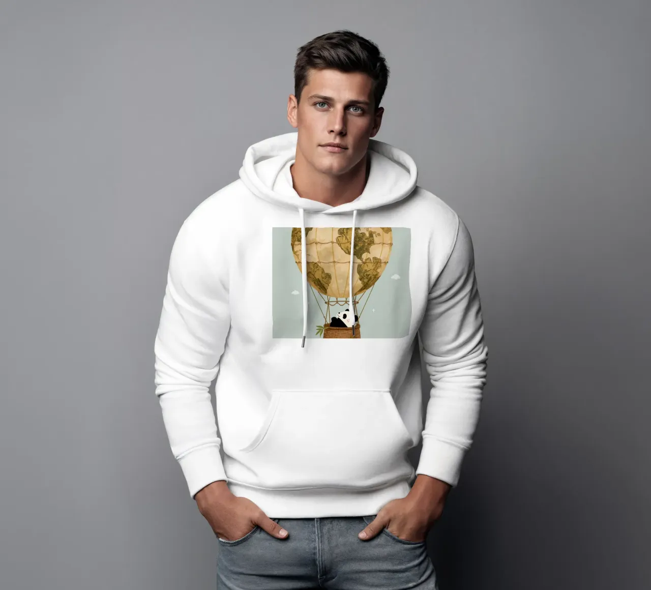Panda carino in mongolfiera Globe felpa con cappuccio da DesignDoodle