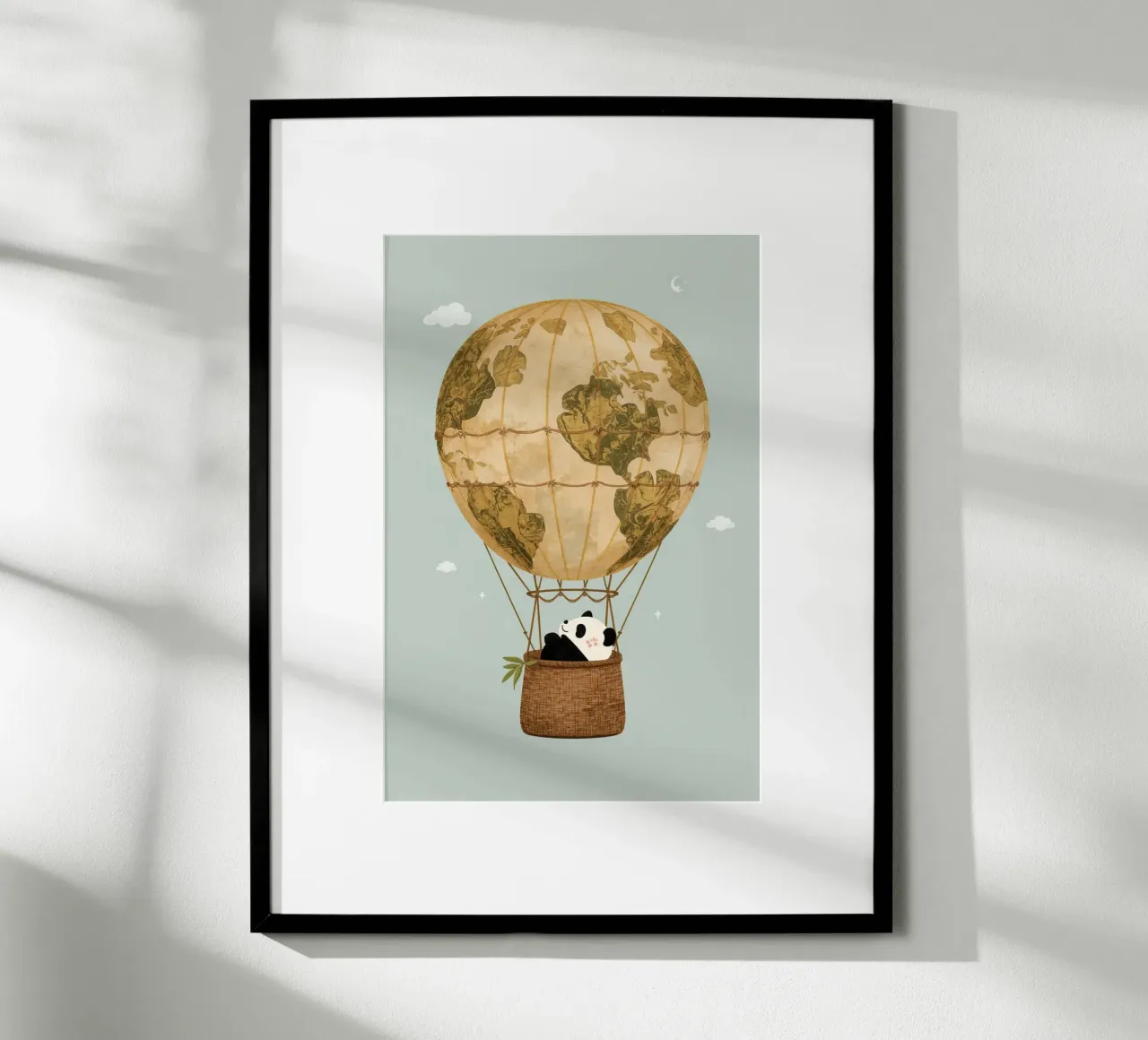 Panda carino in mongolfiera Globe carta hahnemühle da DesignDoodle