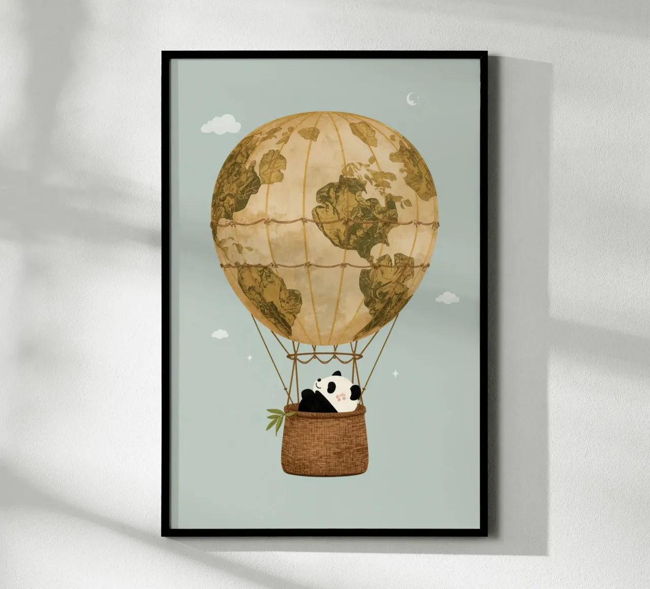Panda carino in mongolfiera Globe carta hahnemühle da DesignDoodle
