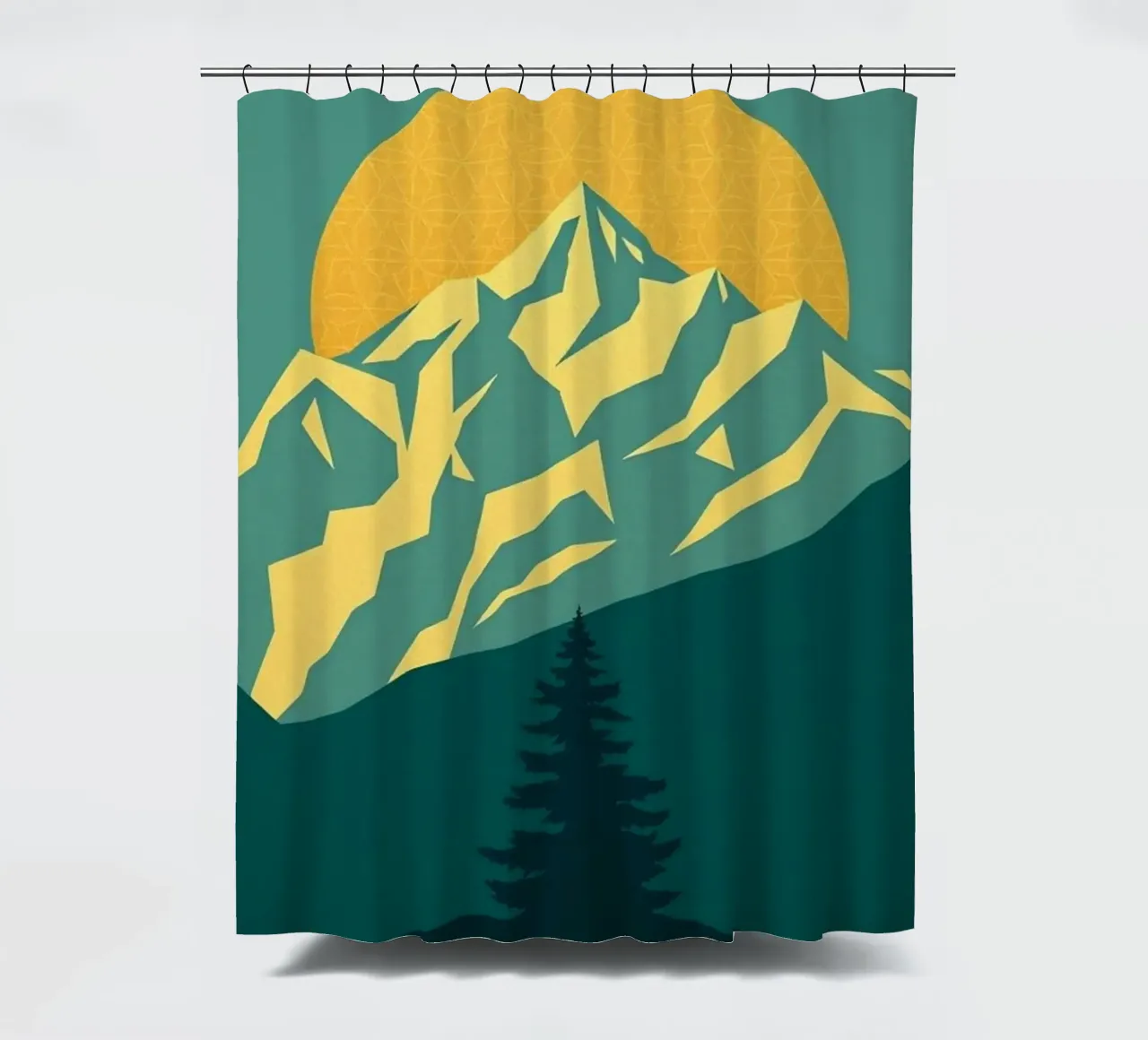 Vertice radioso: Un'alba geometrica tenda da doccia da Artistic-shop