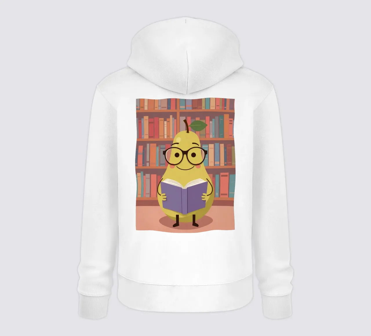 Simpatica pera felice che legge un libro con gli occhiali in biblioteca felpa con cappuccio da DesignDoodle