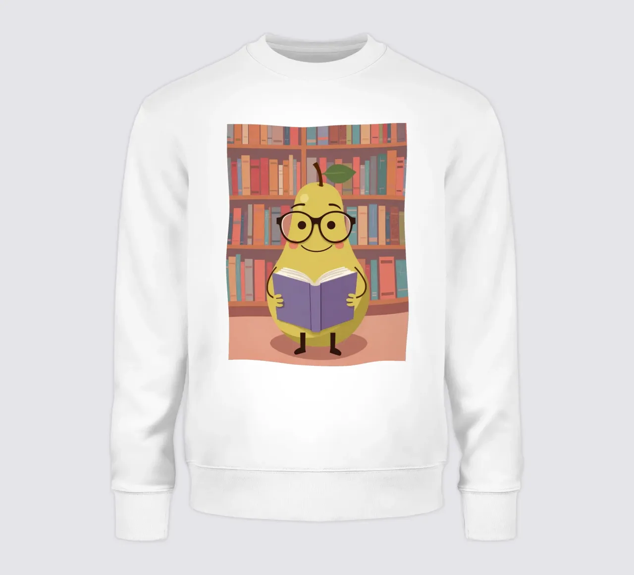 Simpatica pera felice che legge un libro con gli occhiali in biblioteca felpa da DesignDoodle