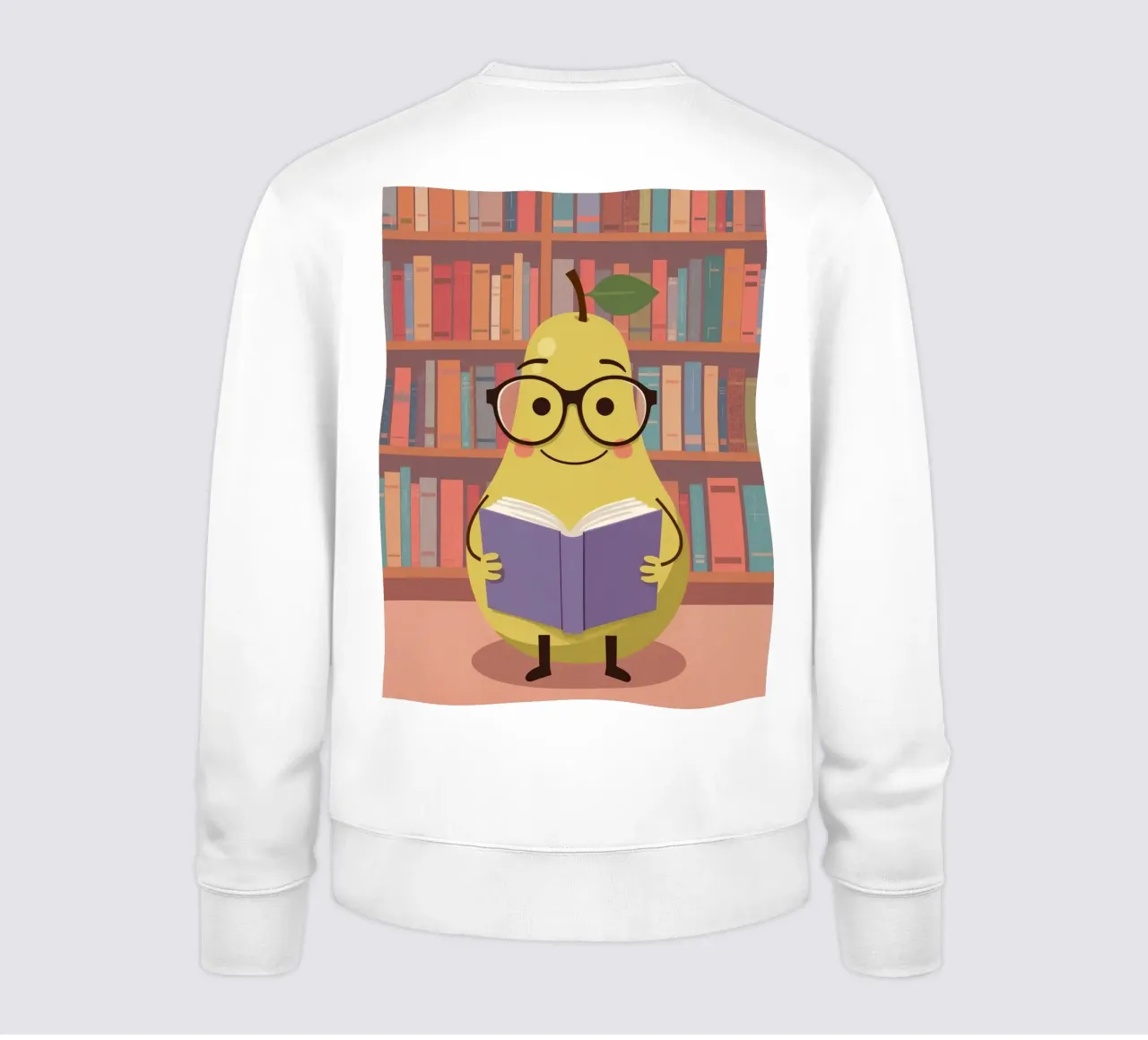 Simpatica pera felice che legge un libro con gli occhiali in biblioteca felpa da DesignDoodle