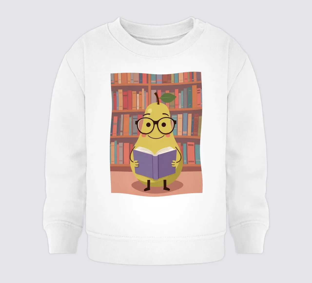Simpatica pera felice che legge un libro con gli occhiali in biblioteca felpa neonato da DesignDoodle
