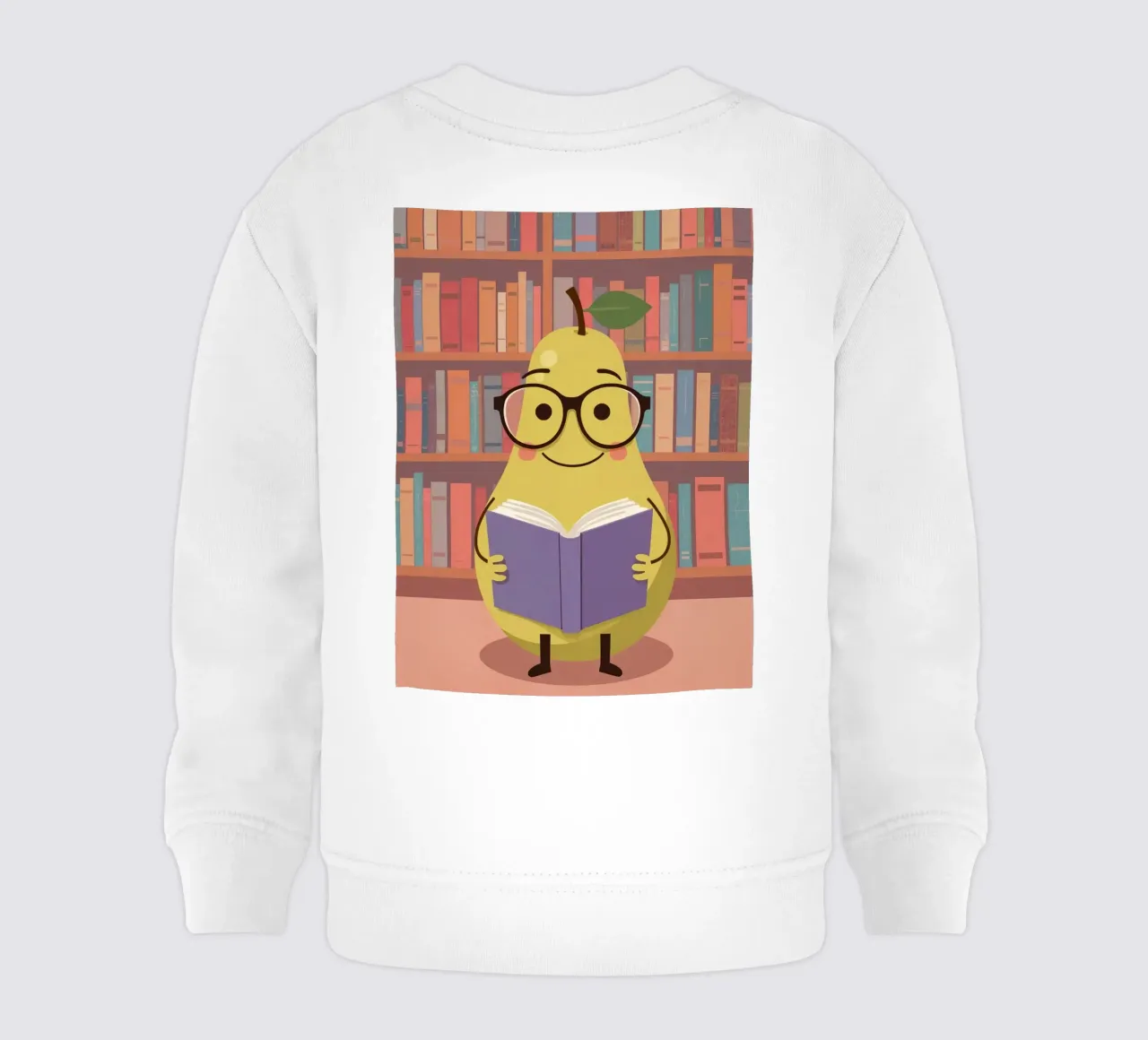 Simpatica pera felice che legge un libro con gli occhiali in biblioteca felpa neonato da DesignDoodle