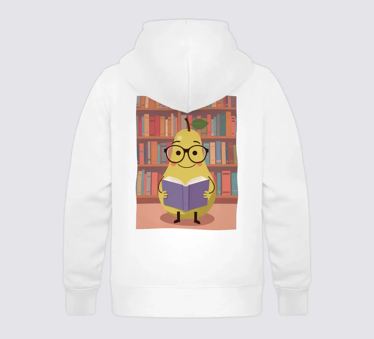 Simpatica pera felice che legge un libro con gli occhiali in biblioteca felpa bambino con cappuccio da DesignDoodle