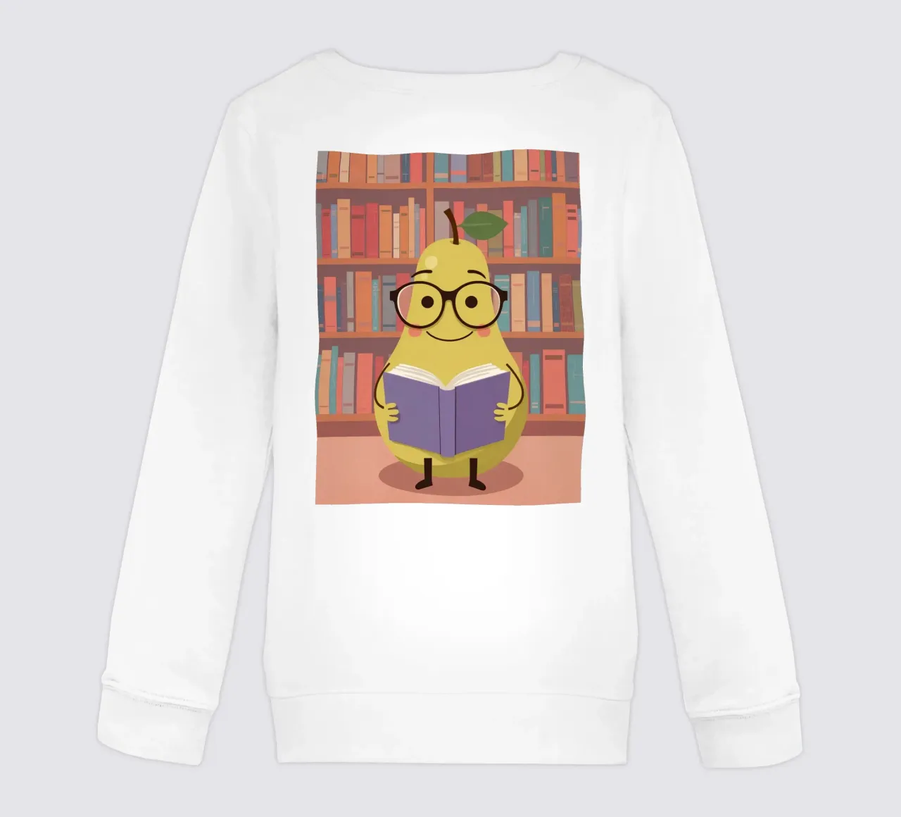 Simpatica pera felice che legge un libro con gli occhiali in biblioteca felpa bambino da DesignDoodle