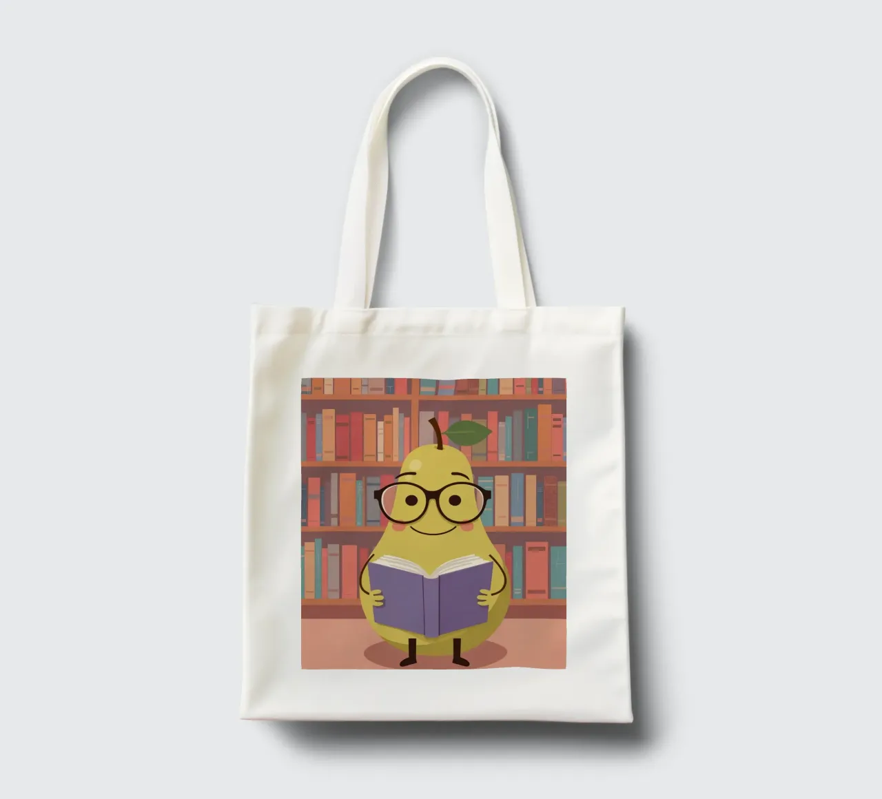Simpatica pera felice che legge un libro con gli occhiali in biblioteca borsa in juta da DesignDoodle