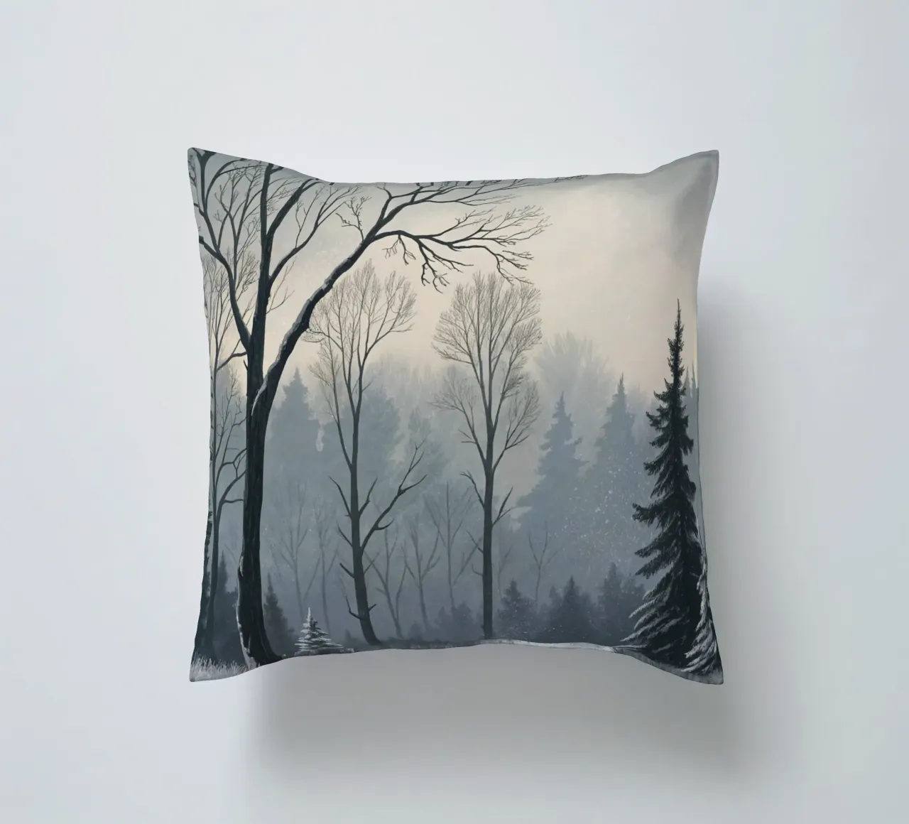 Serenità nel freddo: Un tranquillo sentiero invernale cuscino da Artistic-shop