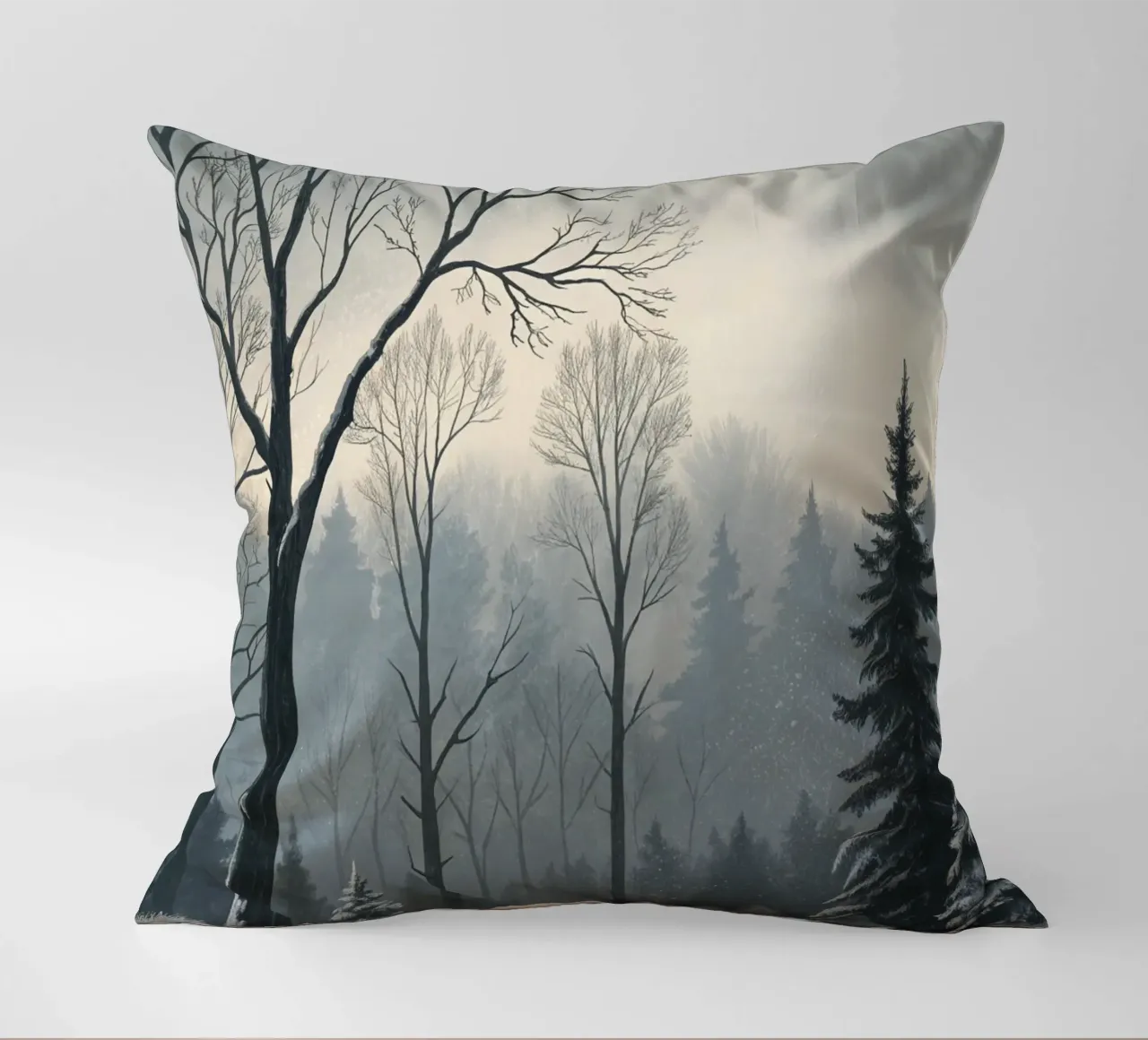 Serenità nel freddo: Un tranquillo sentiero invernale cuscino da Artistic-shop