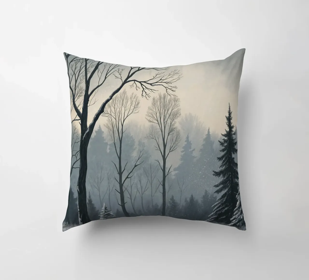 Serenità nel freddo: Un tranquillo sentiero invernale cuscino da Artistic-shop