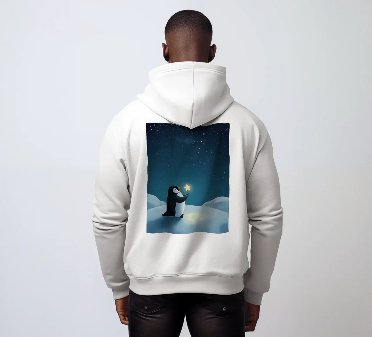Pinguino con stella su collina innevata di notte felpa con cappuccio da DesignDoodle