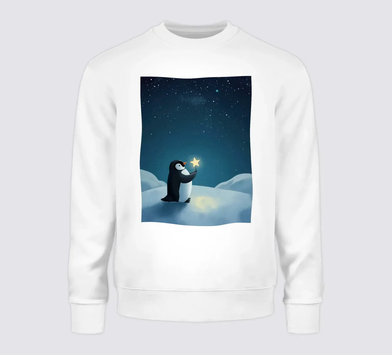 Pinguino con stella su collina innevata di notte felpa da DesignDoodle