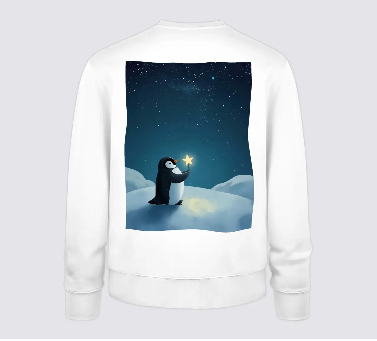Pinguino con stella su collina innevata di notte felpa da DesignDoodle