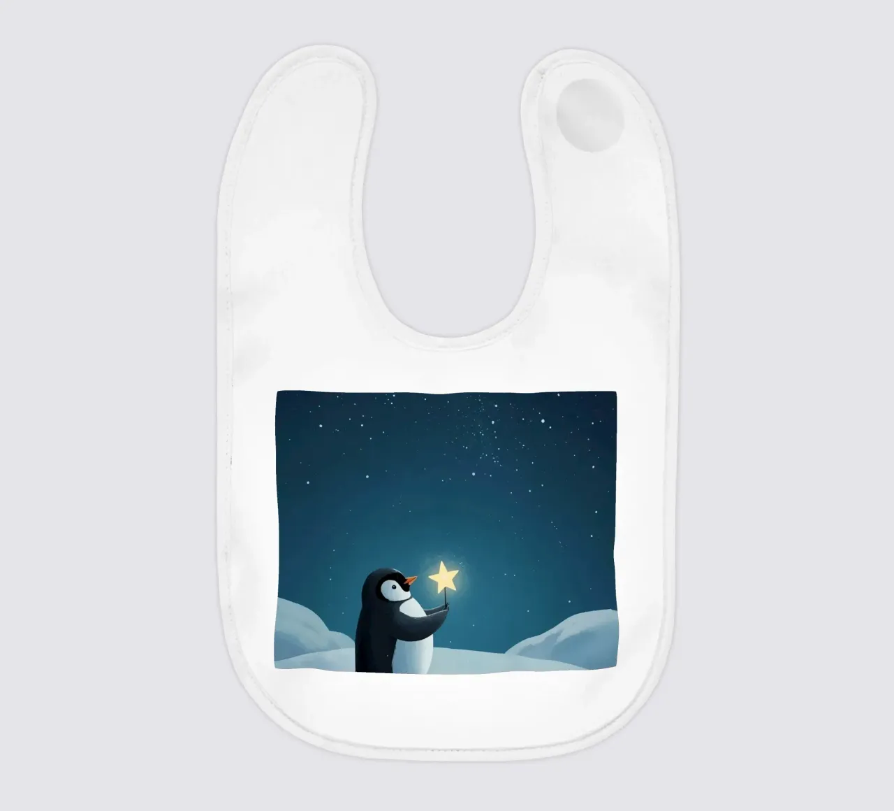 Pinguino con stella su collina innevata di notte bavaglino da DesignDoodle