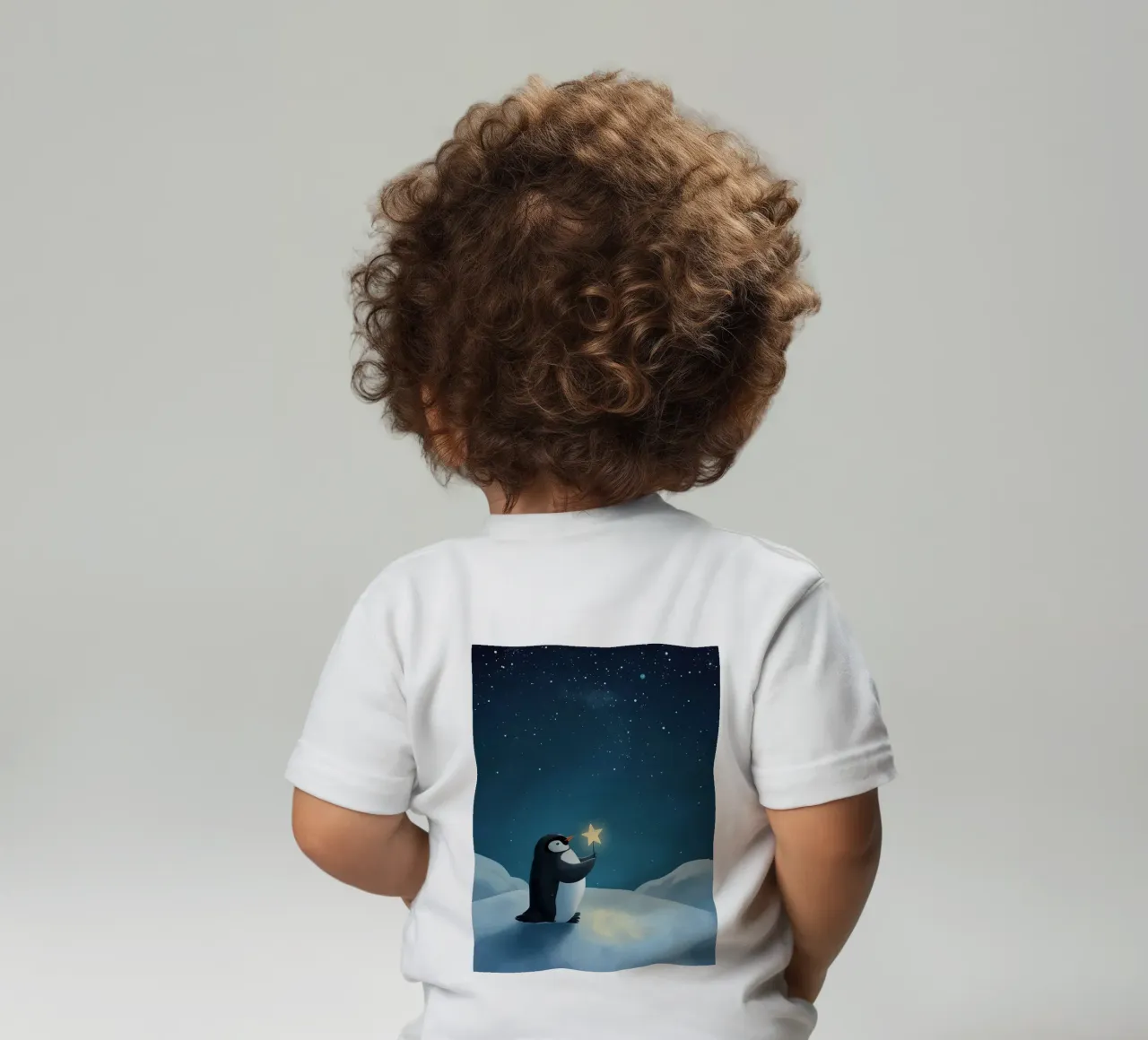 Pinguino con stella su collina innevata di notte maglietta neonato da DesignDoodle