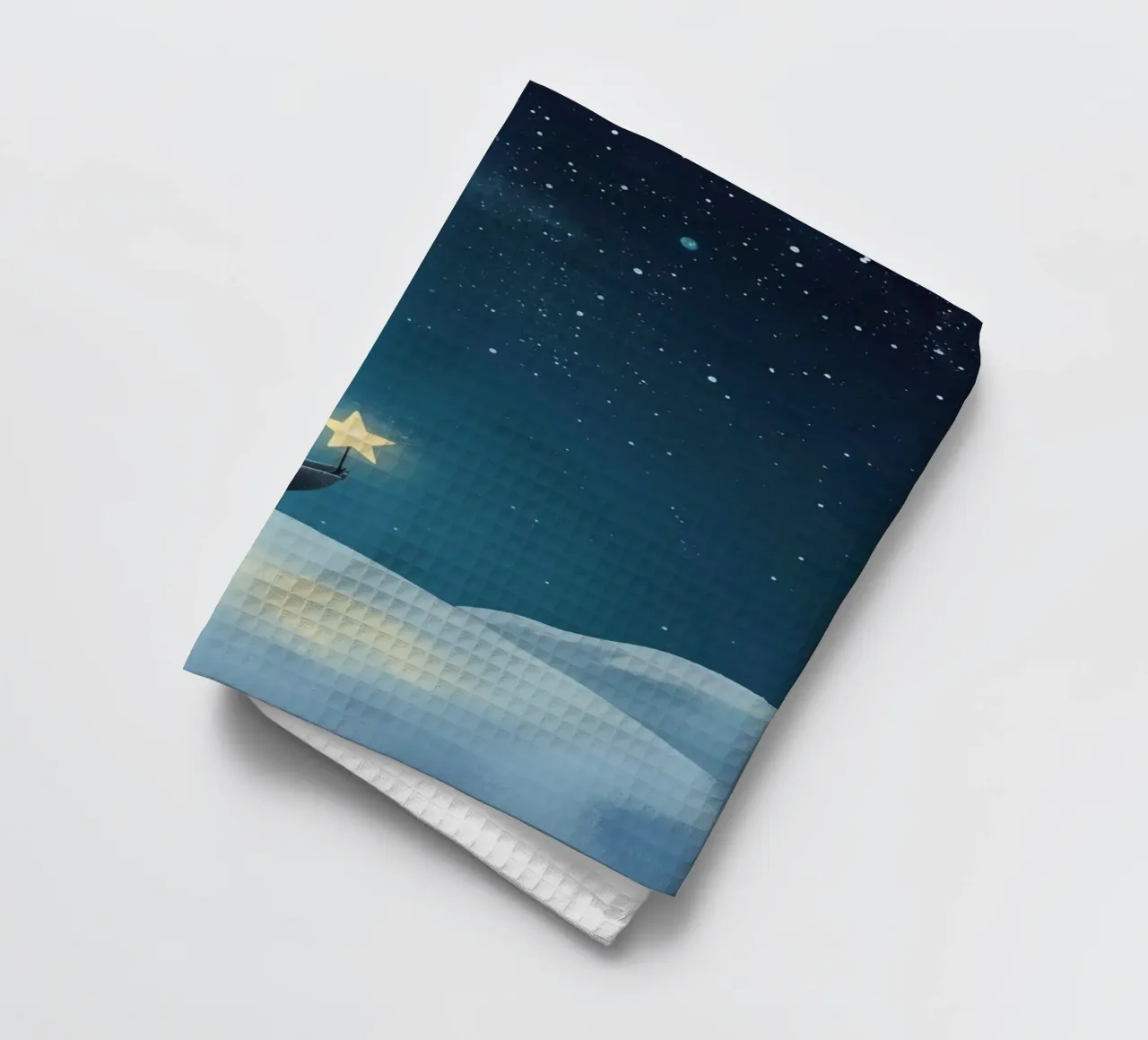 Pinguino con stella su collina innevata di notte canovaccio da cucina da DesignDoodle