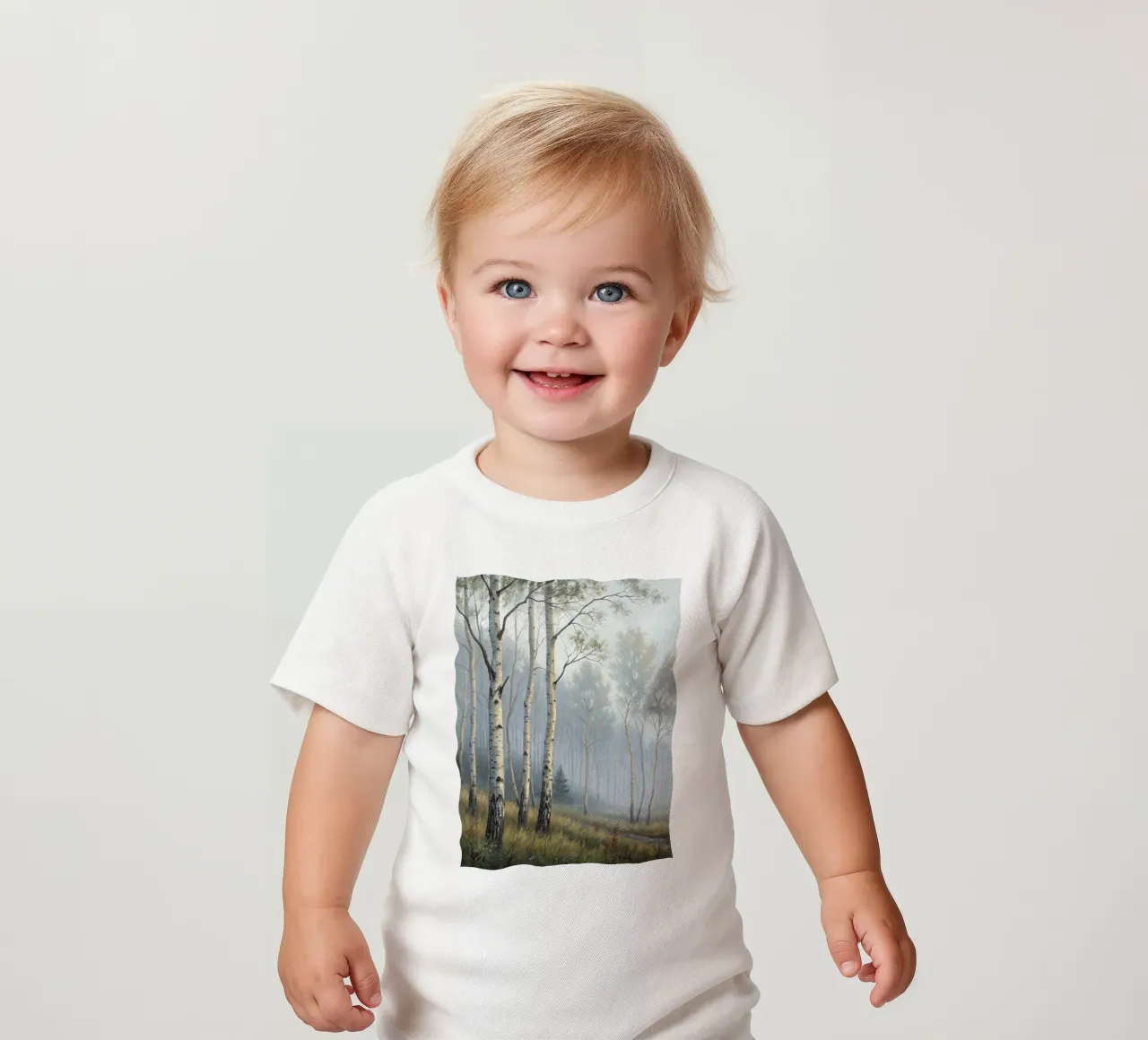 Sentiero attraverso una nebbiosa foresta di betulle e di aspri maglietta neonato da Artistic-shop