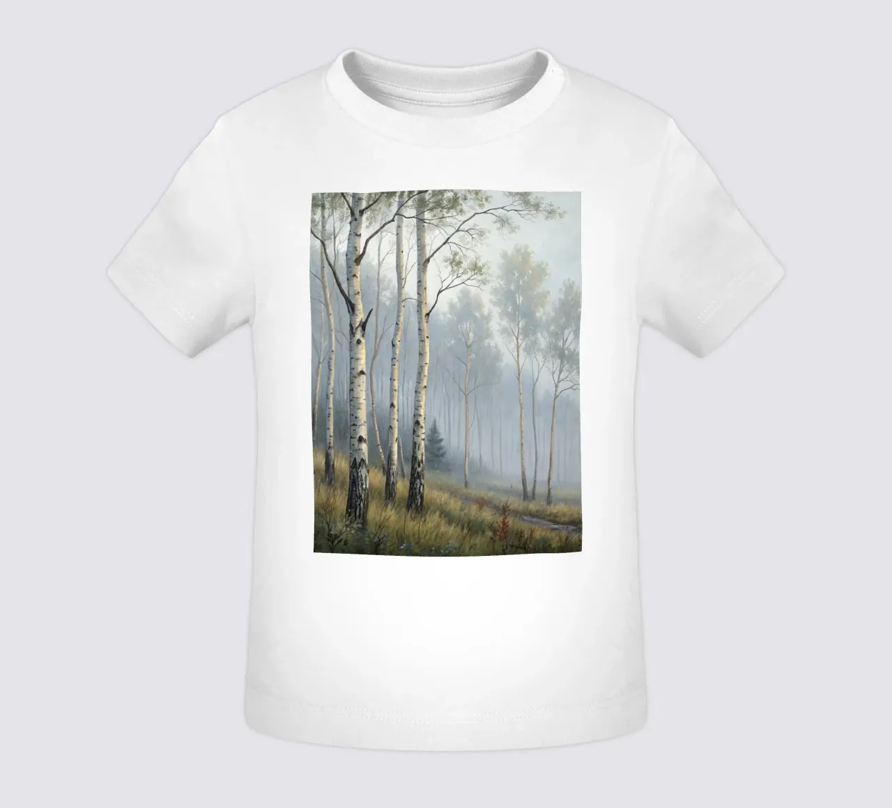 Sentiero attraverso una nebbiosa foresta di betulle e di aspri maglietta neonato da Artistic-shop