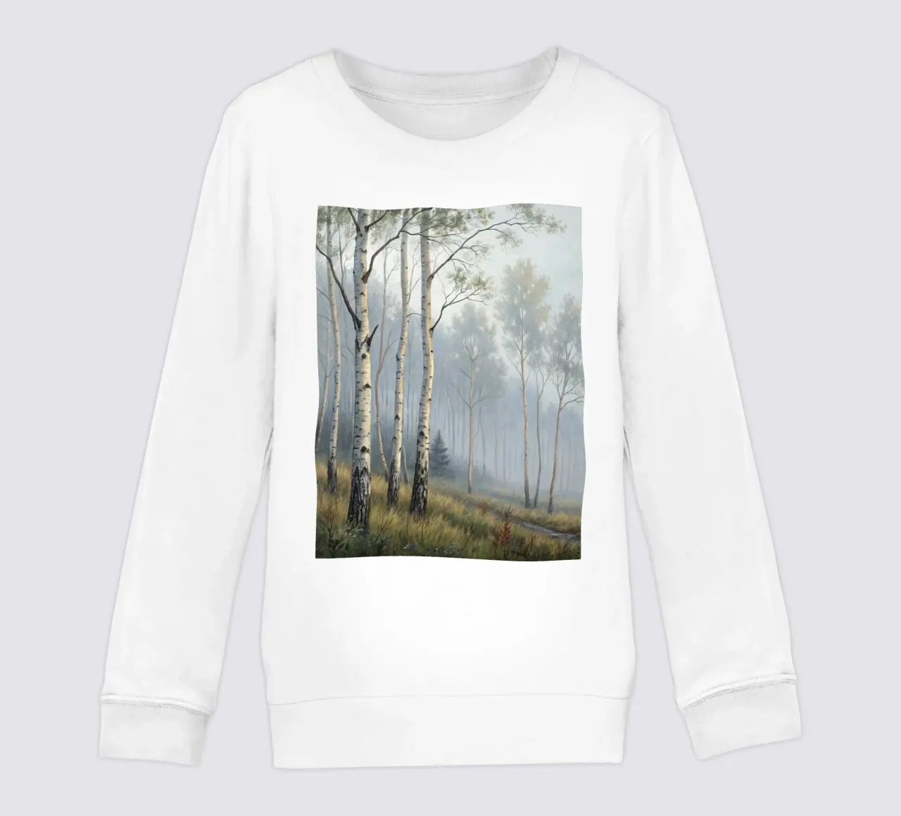 Sentiero attraverso una nebbiosa foresta di betulle e di aspri felpa bambino da Artistic-shop