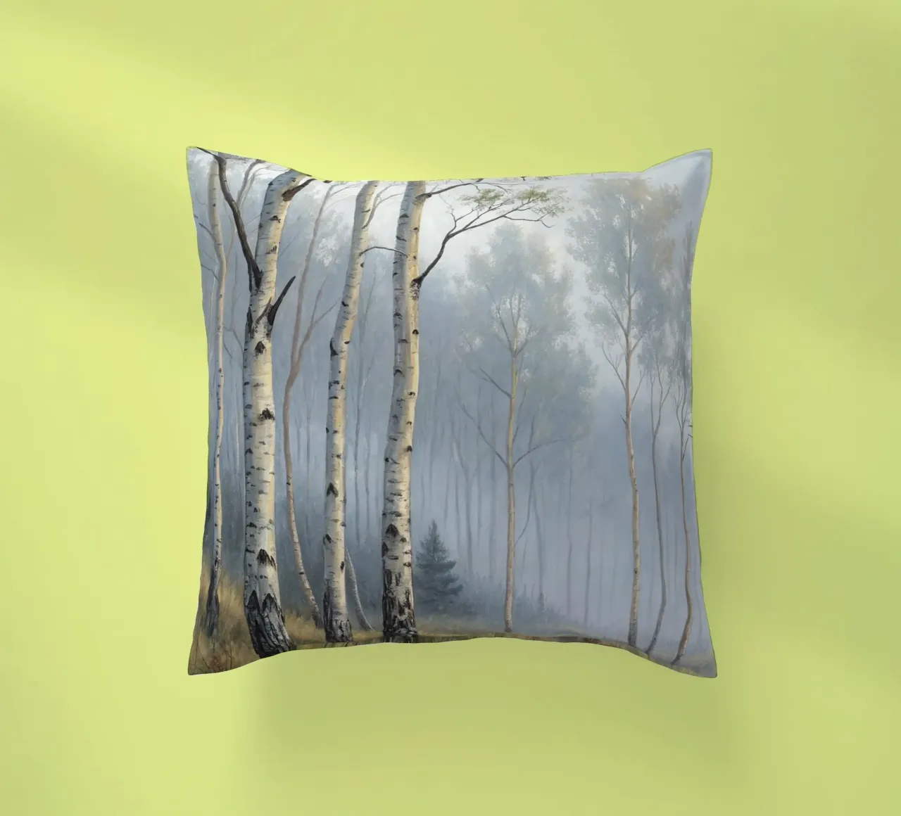 Sentiero attraverso una nebbiosa foresta di betulle e di aspri cuscino da Artistic-shop